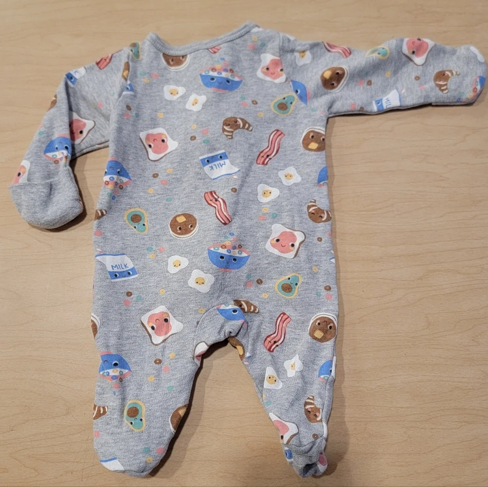 Wonder Nation Gray Footie with Breakfast Theme Baby Newborn Onsie - Picture 4 of 4